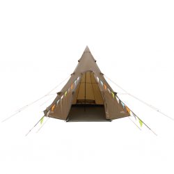 Easy Camp Rands Tipi is opgezet en klaar – de open deur nodigt u uit voor een ruim en comfortabel verblijf in de natuur.