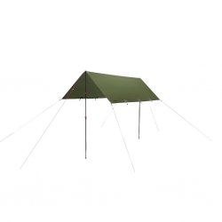 3 x 3 m tarp met stevig ripstop-doek en meerdere bevestigingspunten voor scheerlijnen en tarpstokken.
